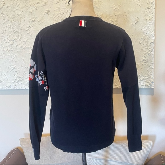 Thom Browne Women's Navy Blue White Crewneck Floral Sweater Sz 2 - Picture 2 of 10